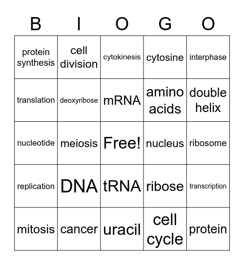 BIO - GO (Biology Bingo!) Bingo Card