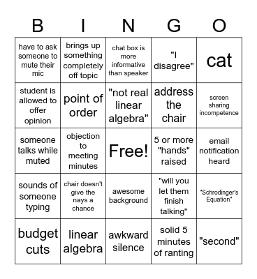 Dept Assem Bingo Card