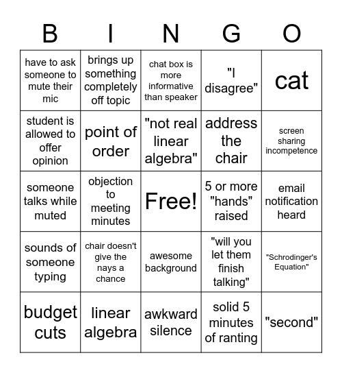 Dept Assem Bingo Card