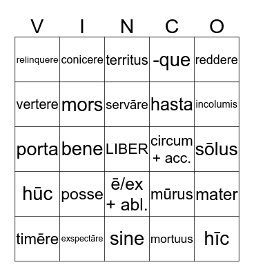 Chapter 8 Vocabulary Bingo Card