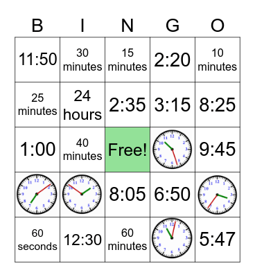 Time Bingo Card