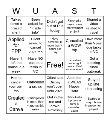 Wish Upon A Star Travel Bingo Card
