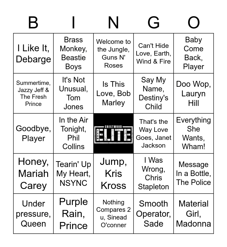 Team Elite Bingo Card