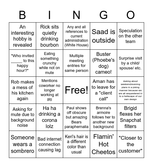 Team Lance 5/6 Happy Hour Bingo Card
