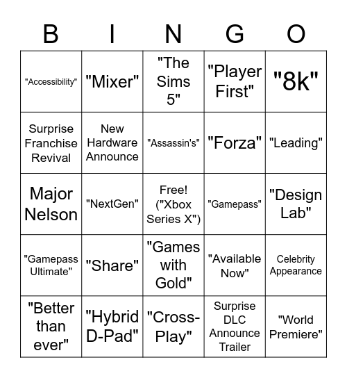 Xbox Bingo Card