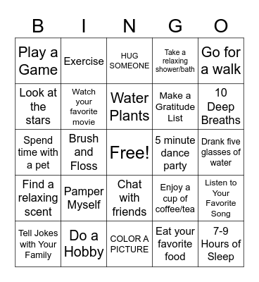 SELF-CARE BINGO Card