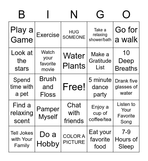 SELF-CARE BINGO Card