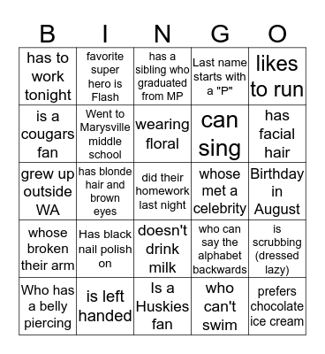 Human Bingo Card