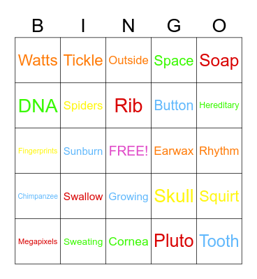 5th Period P.E. Zoom Bingo Card