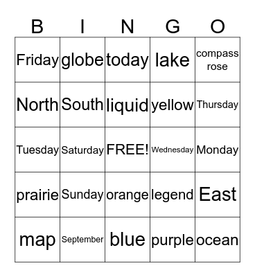 Word Work - Week One Bingo Card