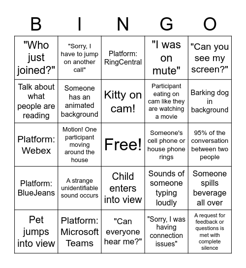 BCCLS Conference Call Bingo Card