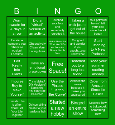 Quarantine Day # Bingo Card