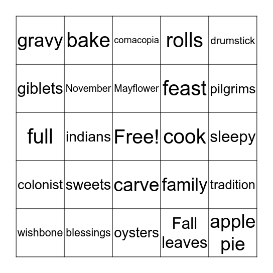 THANKSGIVING Bingo Card