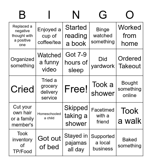 Quarantine Bingo Card