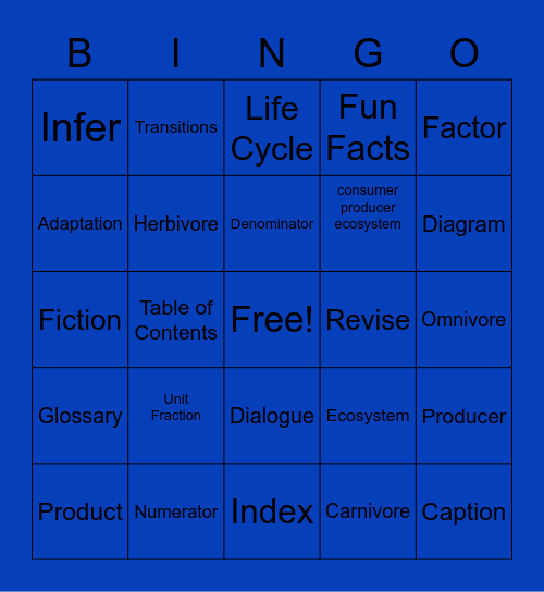 3rd Grade Bingo Card