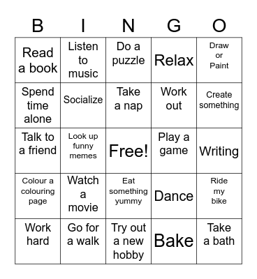 Self Care Bingo Card
