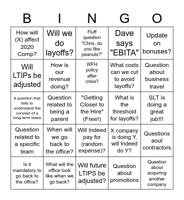 Weekly Q&A Bingo Card