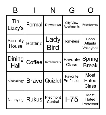 GSU BINGO Card