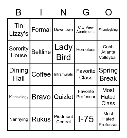GSU BINGO Card