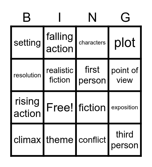Fiction Vocabulary Bingo Card