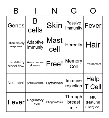 BioBingo: Immune System Bingo Card