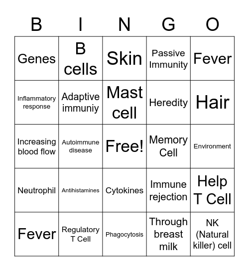 BioBingo: Immune System Bingo Card