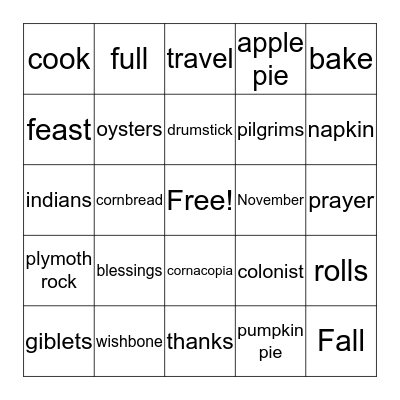 THANKSGIVING Bingo Card