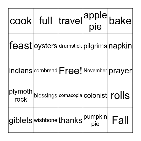 THANKSGIVING Bingo Card