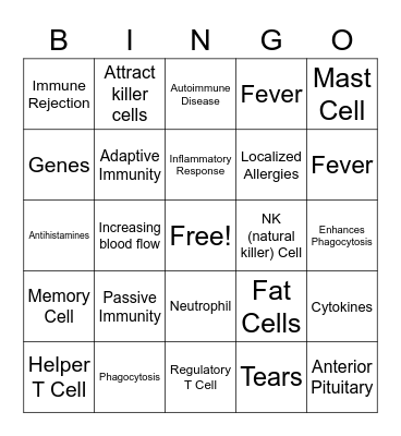 BioBingo: Immune System Bingo Card