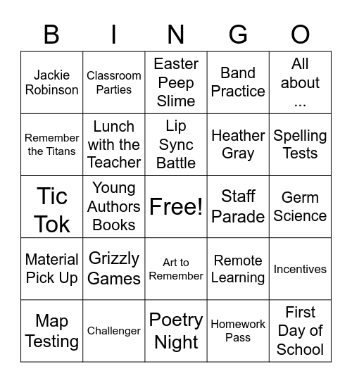 Our Year In Review Bingo Card