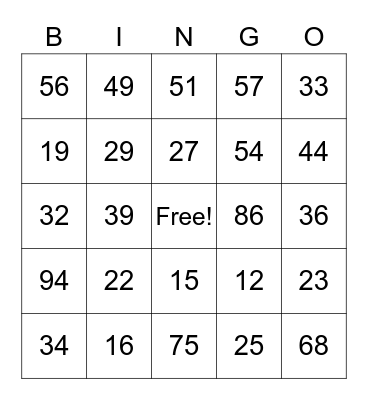 Long Division Bingo Card