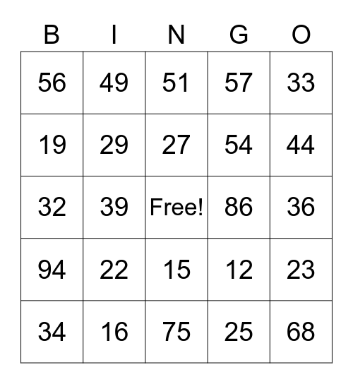 Long Division Bingo Card