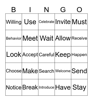 ASL Verb Bingo! Bingo Card