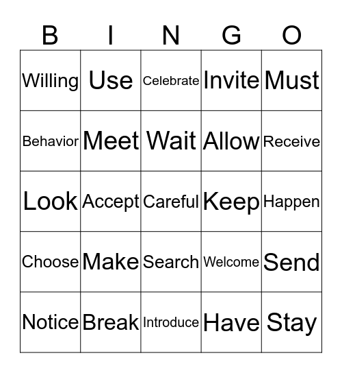 ASL Verb Bingo! Bingo Card