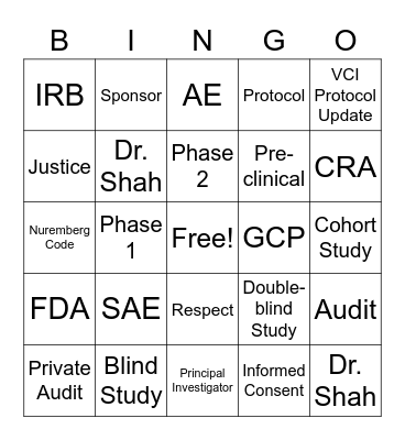 Clinical Research BINGO Card