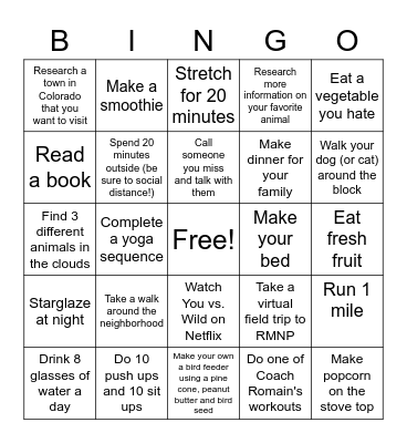 Health & Nature Bingo Card