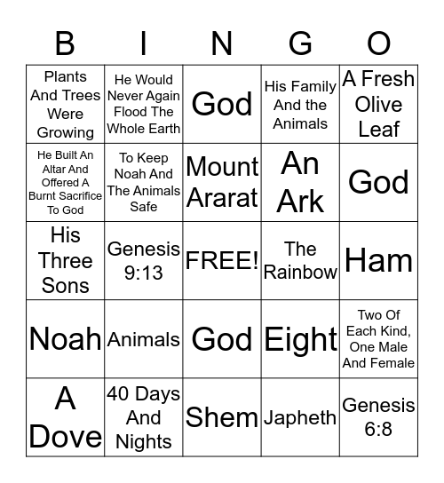 Noah Builds An Ark/ Noah Rainbow Bingo Card