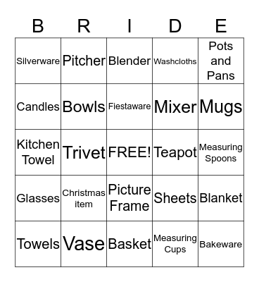 Katherine's Bridal Bingo Card