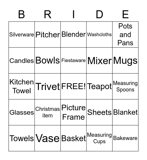Katherine's Bridal Bingo Card