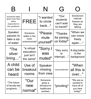 Virtual Symposium Bingo! Bingo Card