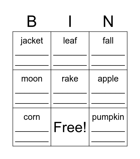 זה סתיו - It is Fall Bingo Card