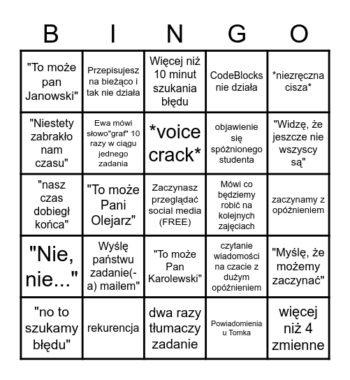 WDI epidemia edyszyn Bingo Card