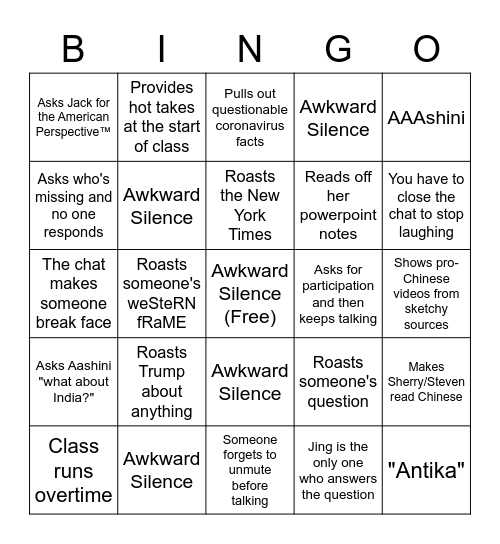 China In The News Bingo Card