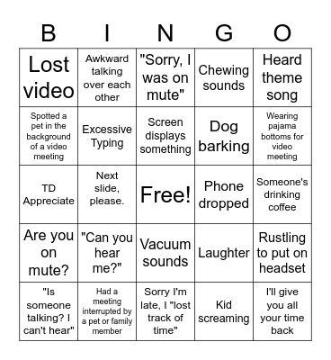 REMOTE MEETING BINGO Card