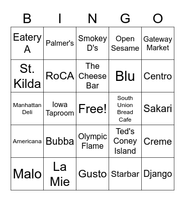 Brooklyn's Lunch Bingo Card