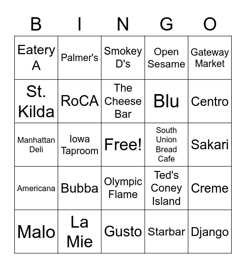 Brooklyn's Lunch Bingo Card