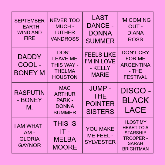 Birthday Disco Bingo Card