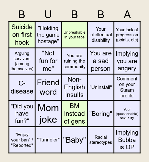 Bubba's Bingo Card