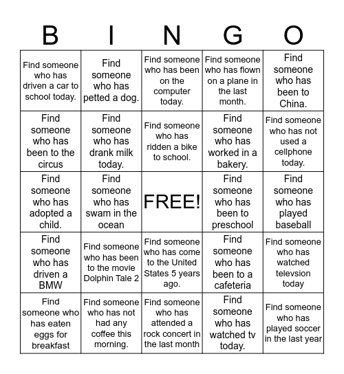 Have you ever Bingo Card