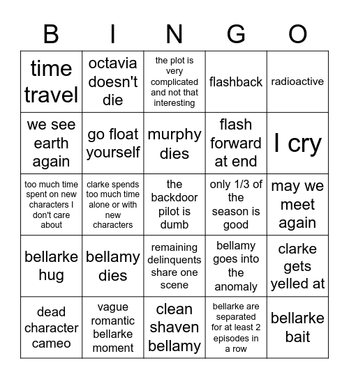 The 100 Final Season Bingo Card